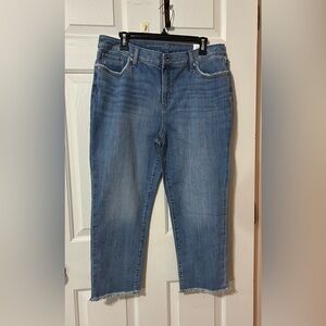 Chico's So Slimming Girlfriend Jeans Slim Leg Crop Sz 2.5R US 14 Frayed Hem NWT